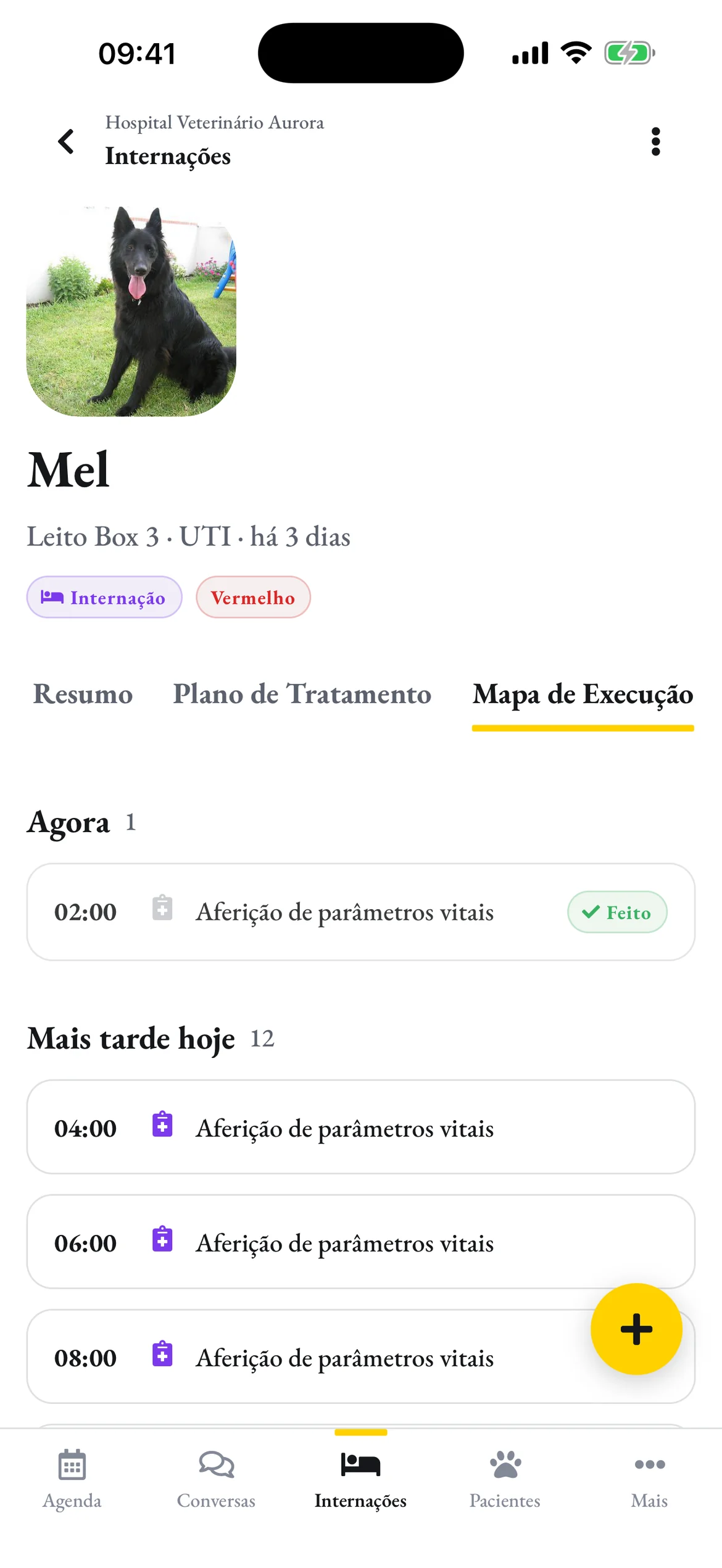 O mapa de execução da Mel no celular, com a aferição das 2h marcada como feita