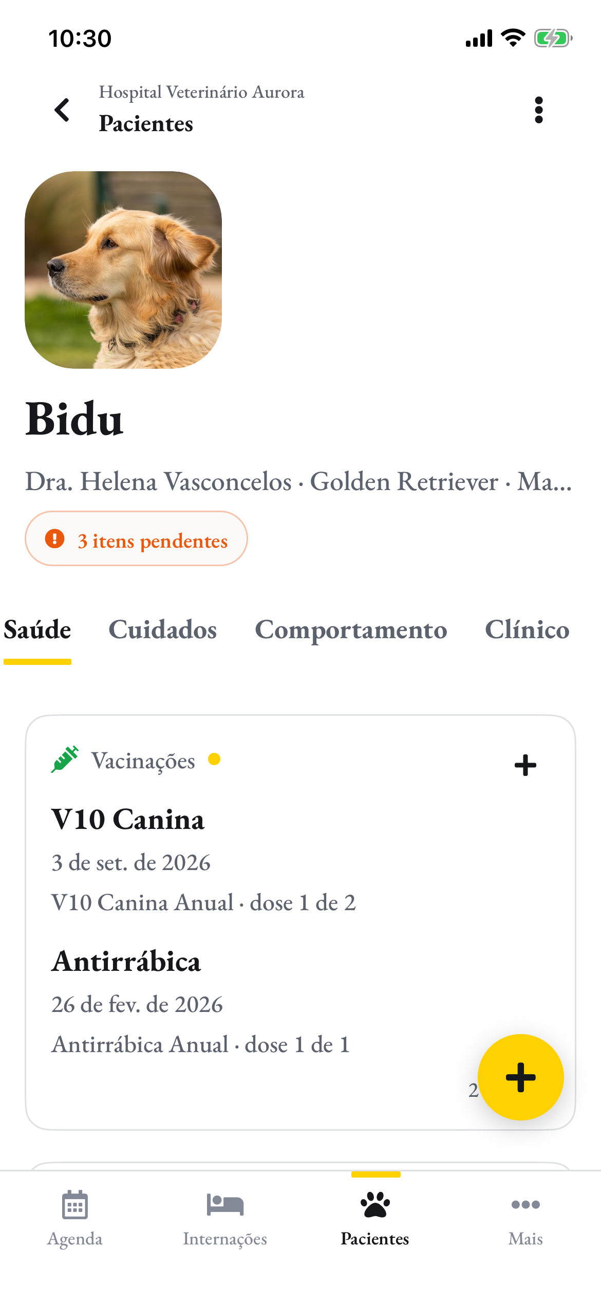A mesma ficha no celular da equipe