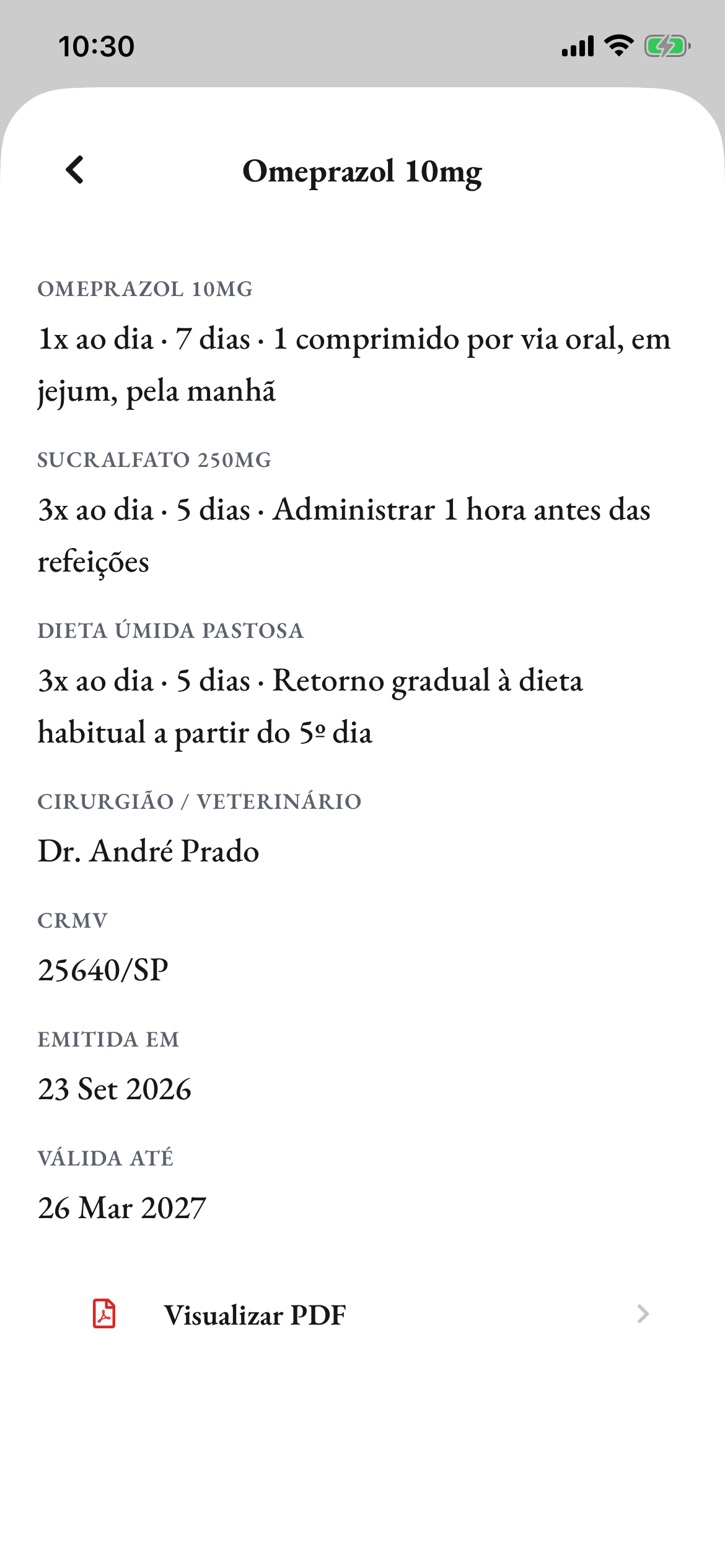 Uma receita pronta no celular, com três medicamentos
