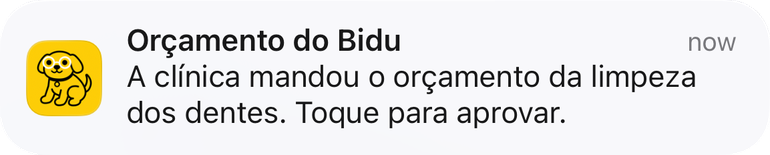 Aviso no celular: Orçamento do Bidu, toque para aprovar
