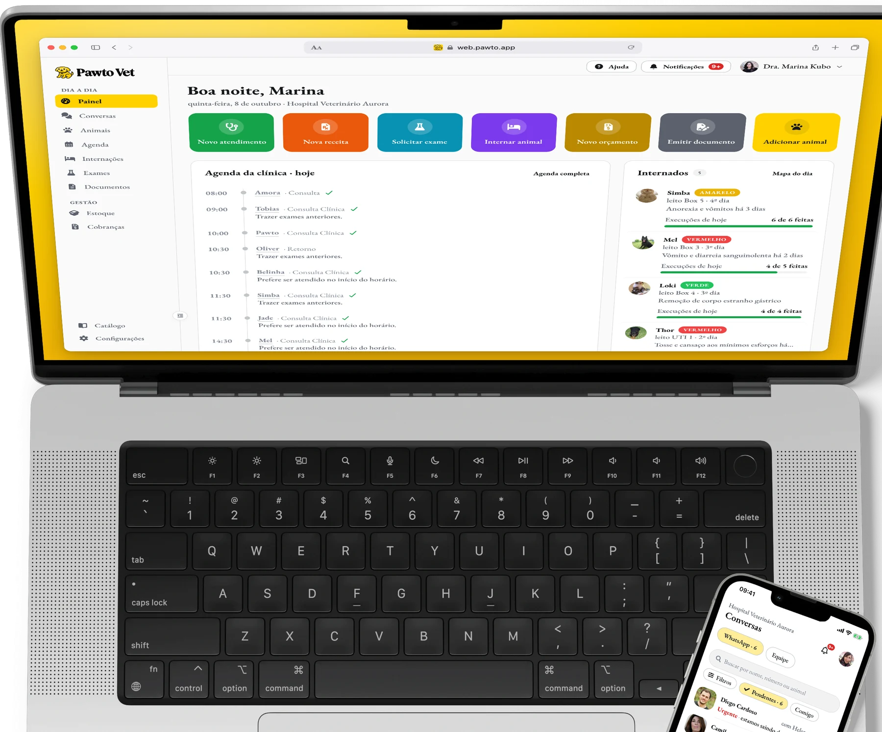 O painel do Pawto Vet aberto no navegador de um laptop