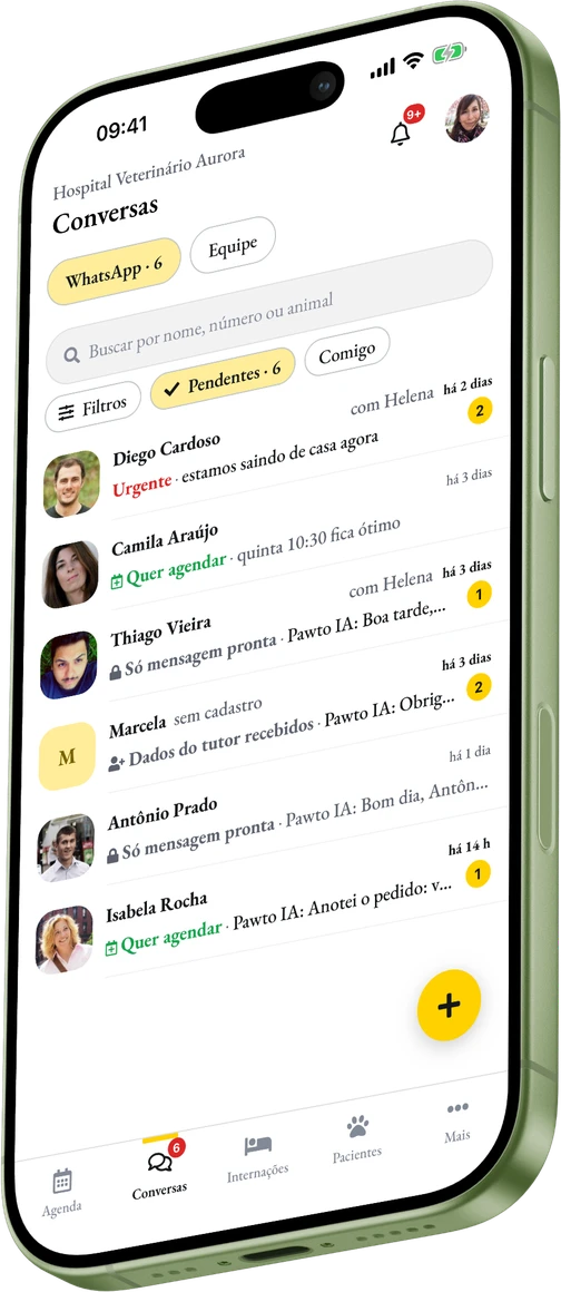 As conversas da clínica no celular da equipe, com as pendentes primeiro
